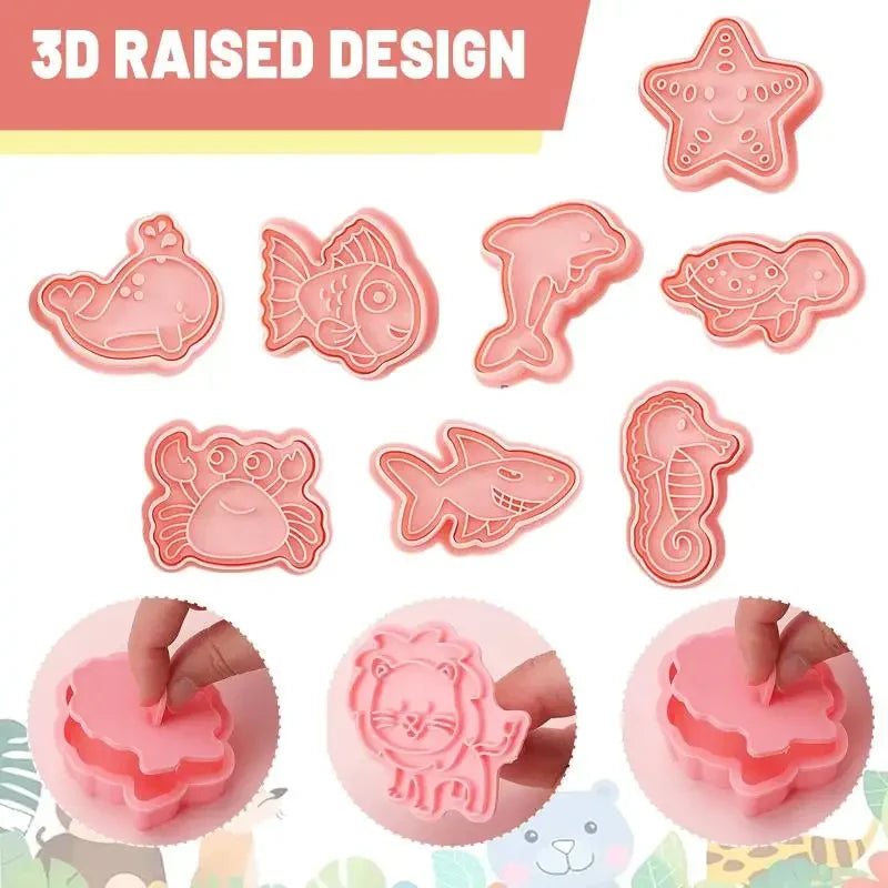 8-Piece 3D Cookie Stamp Molds – Ocean & Christmas Designs Cookie Stamp Molds PRIMED