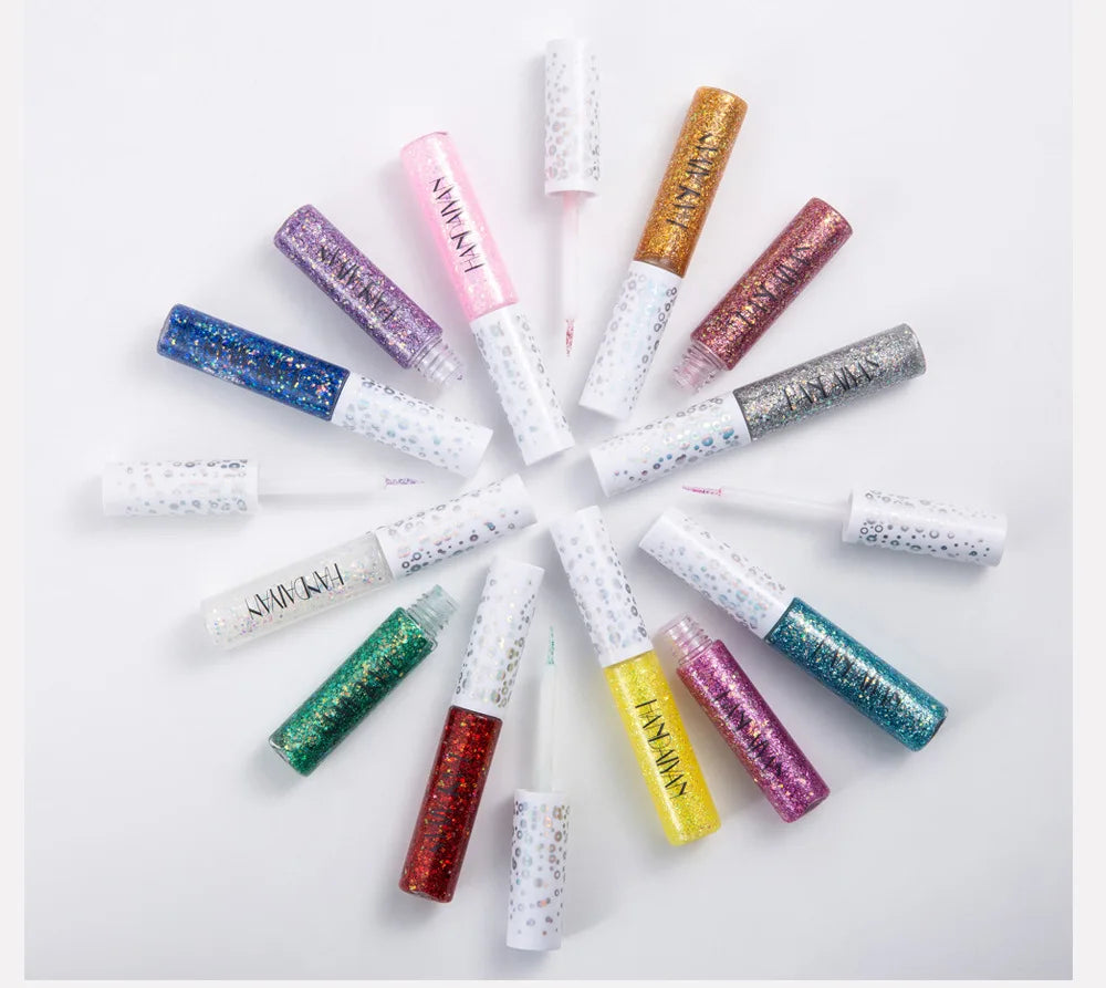 HANDAIYAN 12-Color Glitter Liquid Eyeliner – Metallic Shades Glitter Liquid Eyeliner PRIMED