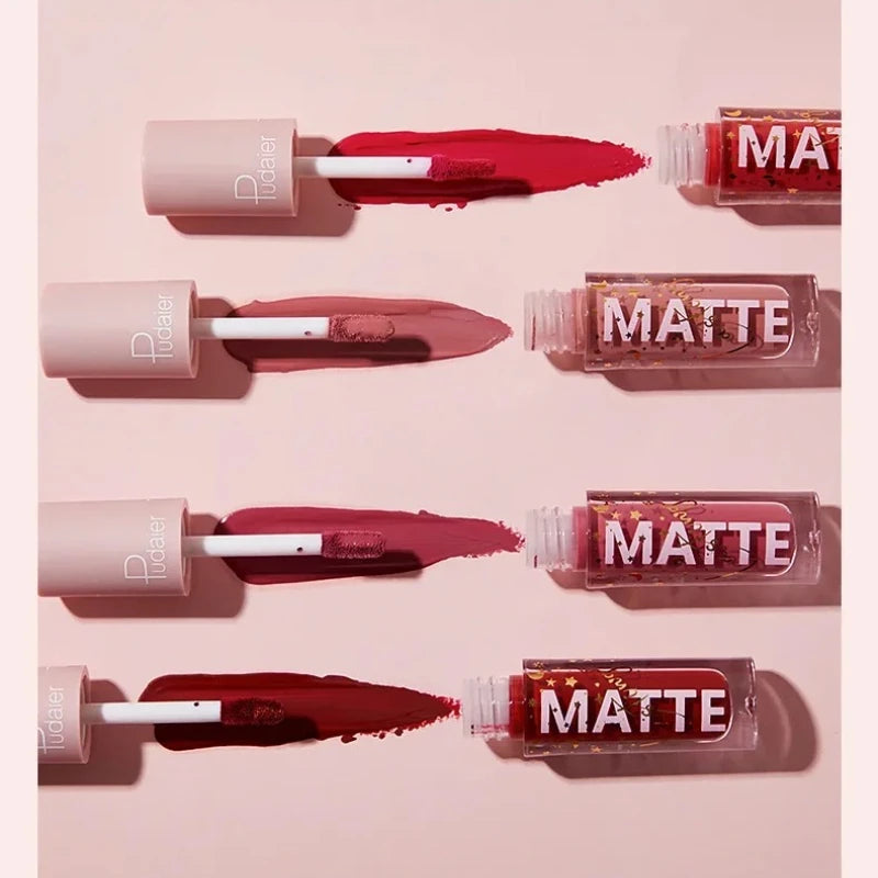 Pudaier 12-Color Matte Liquid Lipstick Set – Nude & Red