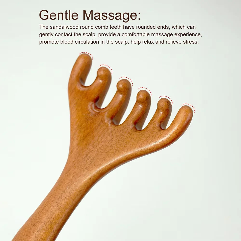Wooden Six-Claw Gua Sha Massage Comb – Scalp & Body Tool