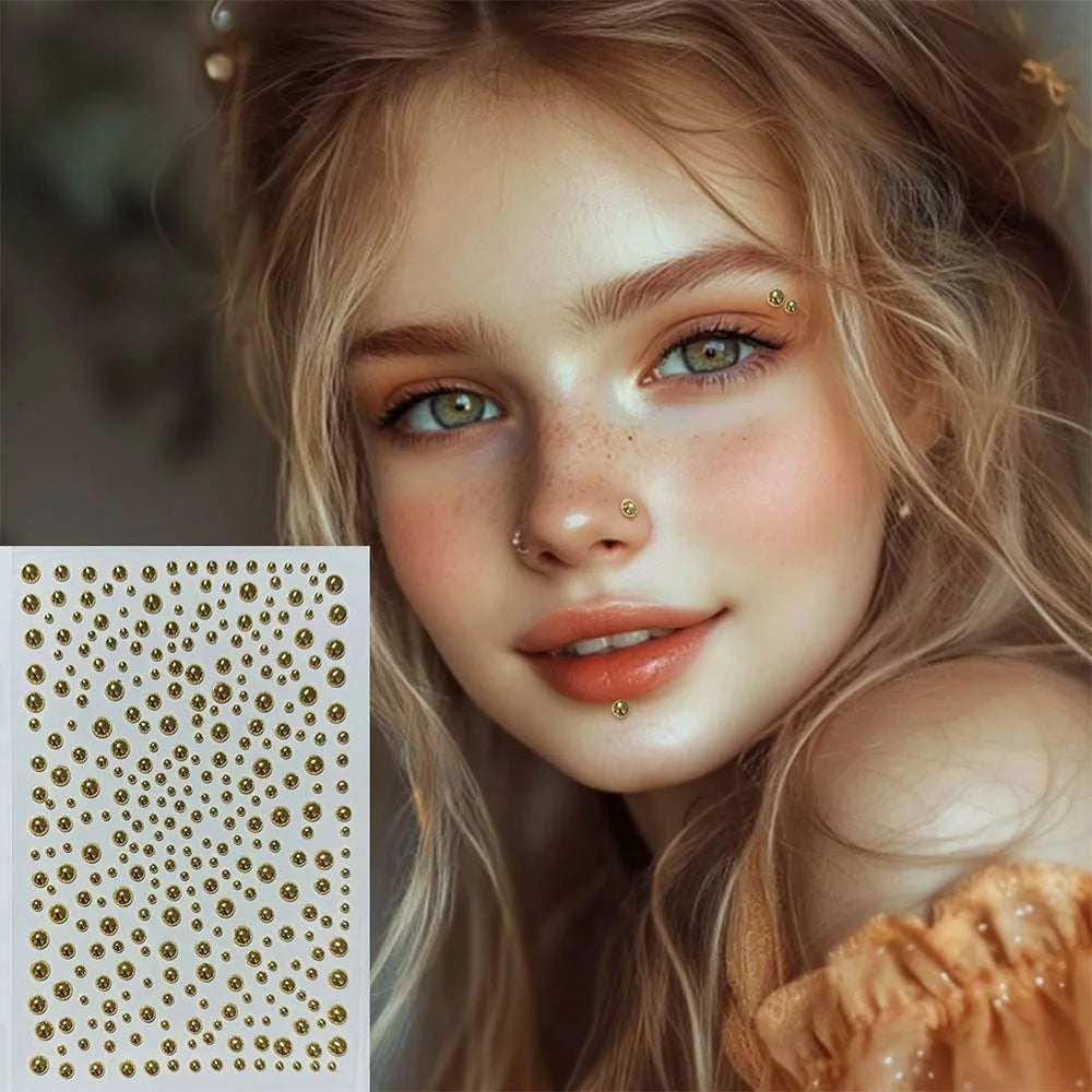 Non-Piercing Rhinestone Face Stickers – Faux Lip & Brow Gems