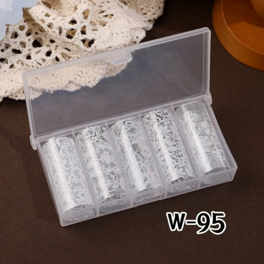 Holographic Lace Nail Foils – Black & White Sequin Stickers