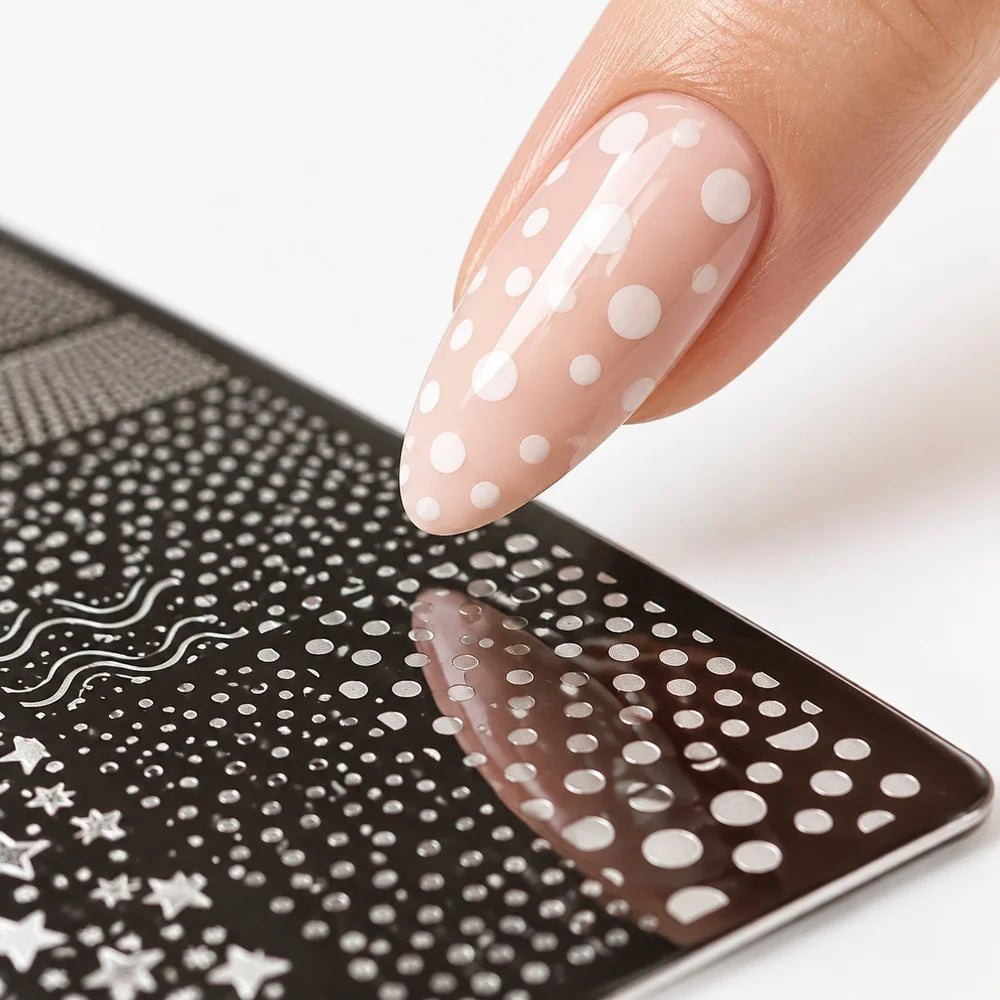Vintage Nail Stamping Plate – Stars, Polka Dots & Stripes