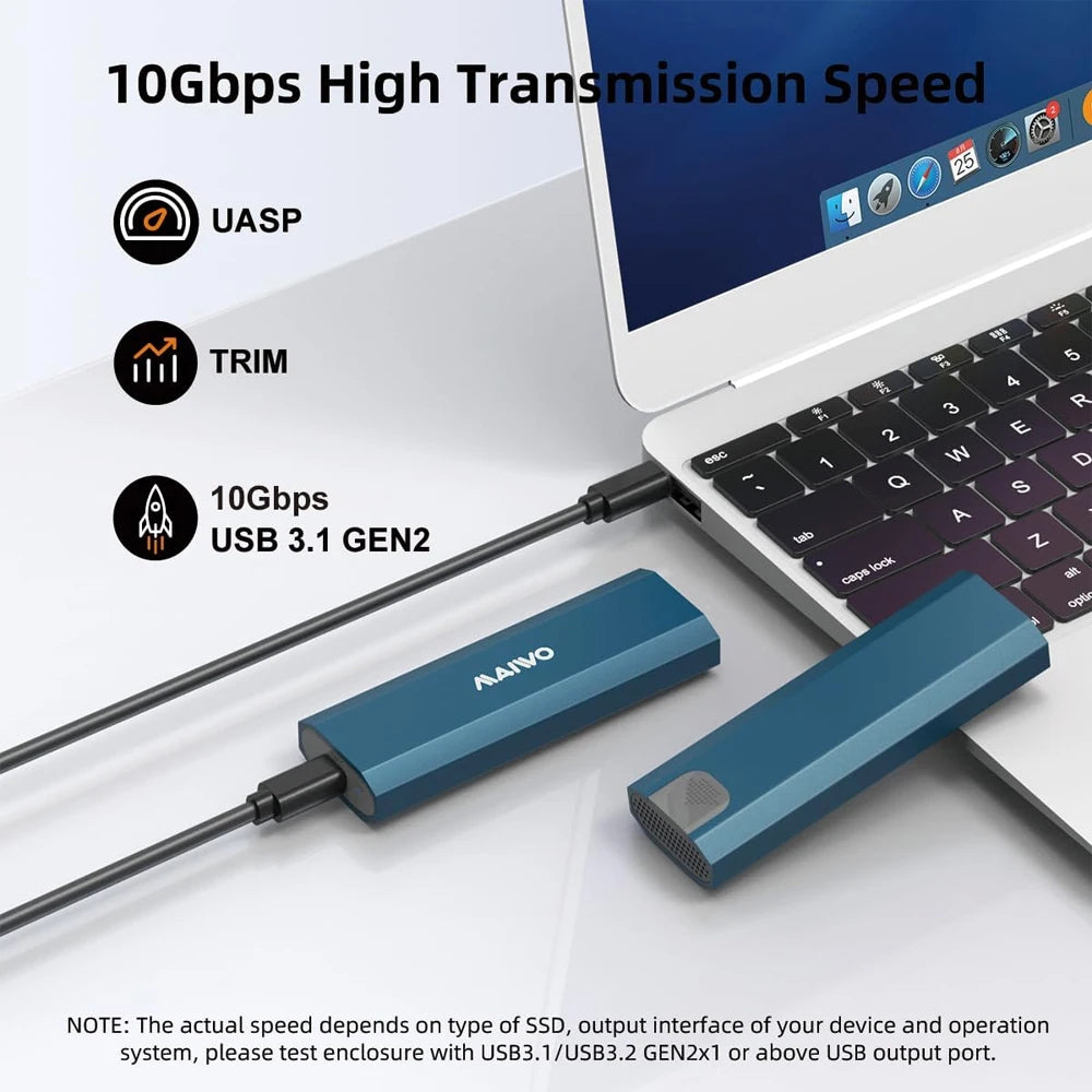 MAIWO M.2 NVMe SATA SSD Enclosure – 10Gbps USB 3.2 Gen2 SSD Enclosure PRIMED