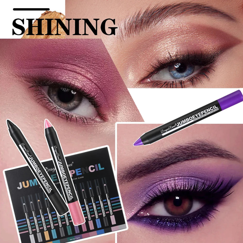12-Piece Glitter Eyeshadow Pencil Set – Waterproof Shimmer Sticks Eyeshadow Pencil Set PRIMED