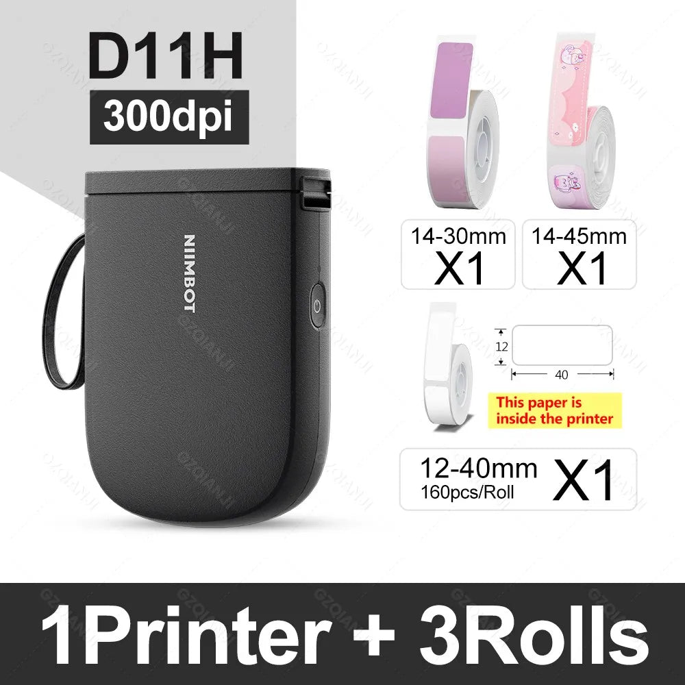 Niimbot D11H 300DPI Bluetooth Portable Thermal Label Printer Thermal Label Printer PRIMED BK Add 3Rolls 1