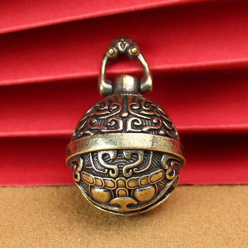 Vintage Brass Bell Keychain | Chinese Good Luck Copper Charm