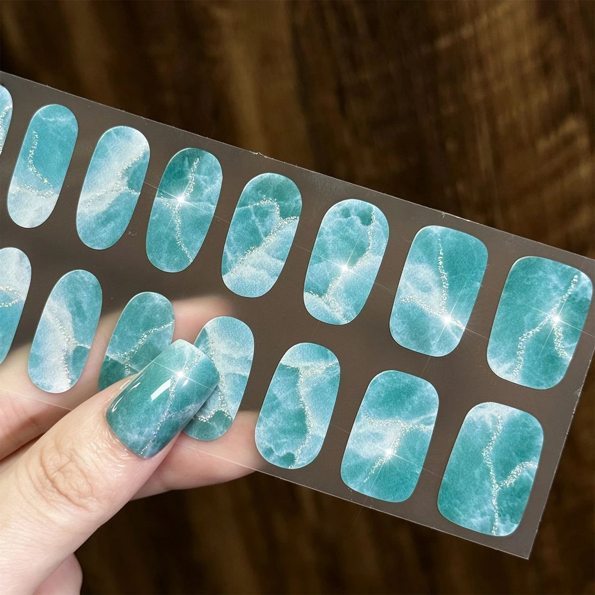 Shimmer Diamond Marble Full Cover Nail Gel Stickers – 16 Tips