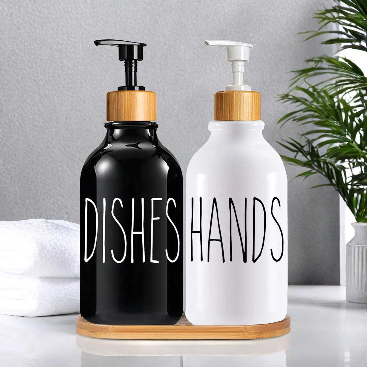 Farmhouse Refillable Kitchen Soap Dispenser – Black & White Soap Dispenser PRIMED