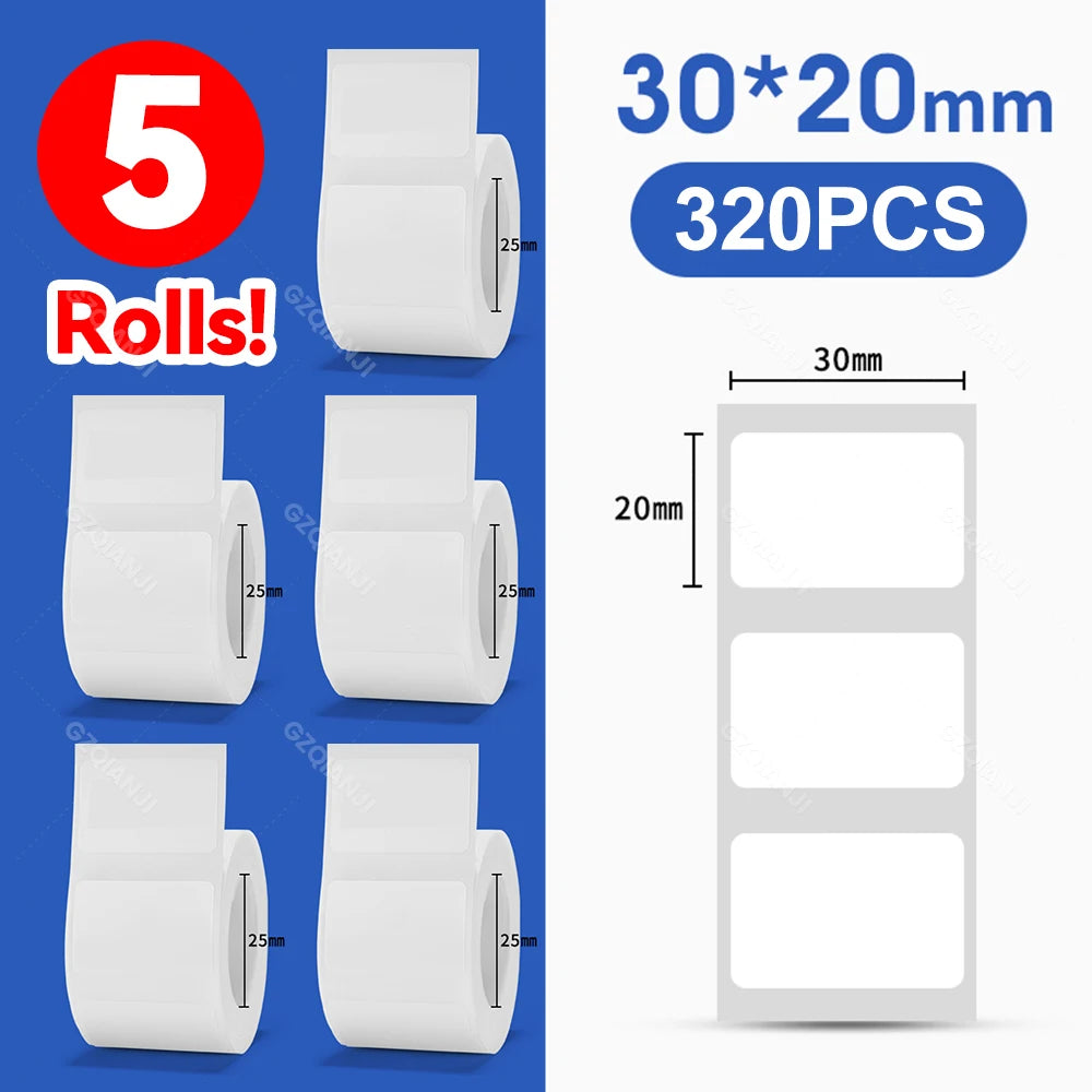 Niimbot Thermal Label Paper 5 Rolls 30–50mm | B1 B21 B203 B3S Thermal Label Rolls PRIMED 5Rolls WH30-20mm