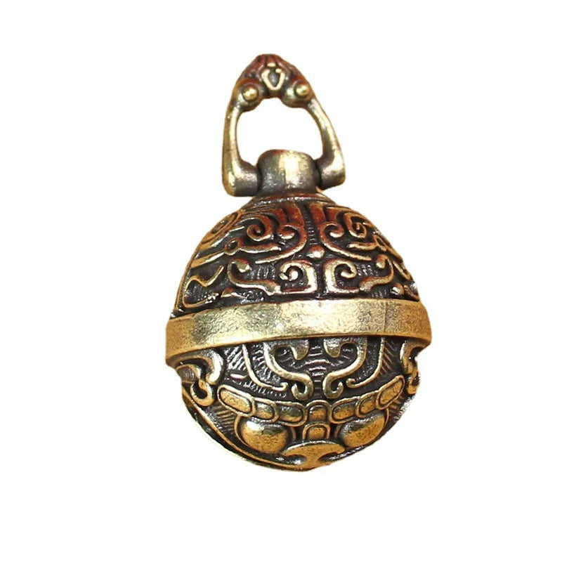 Vintage Brass Bell Keychain | Chinese Good Luck Copper Charm