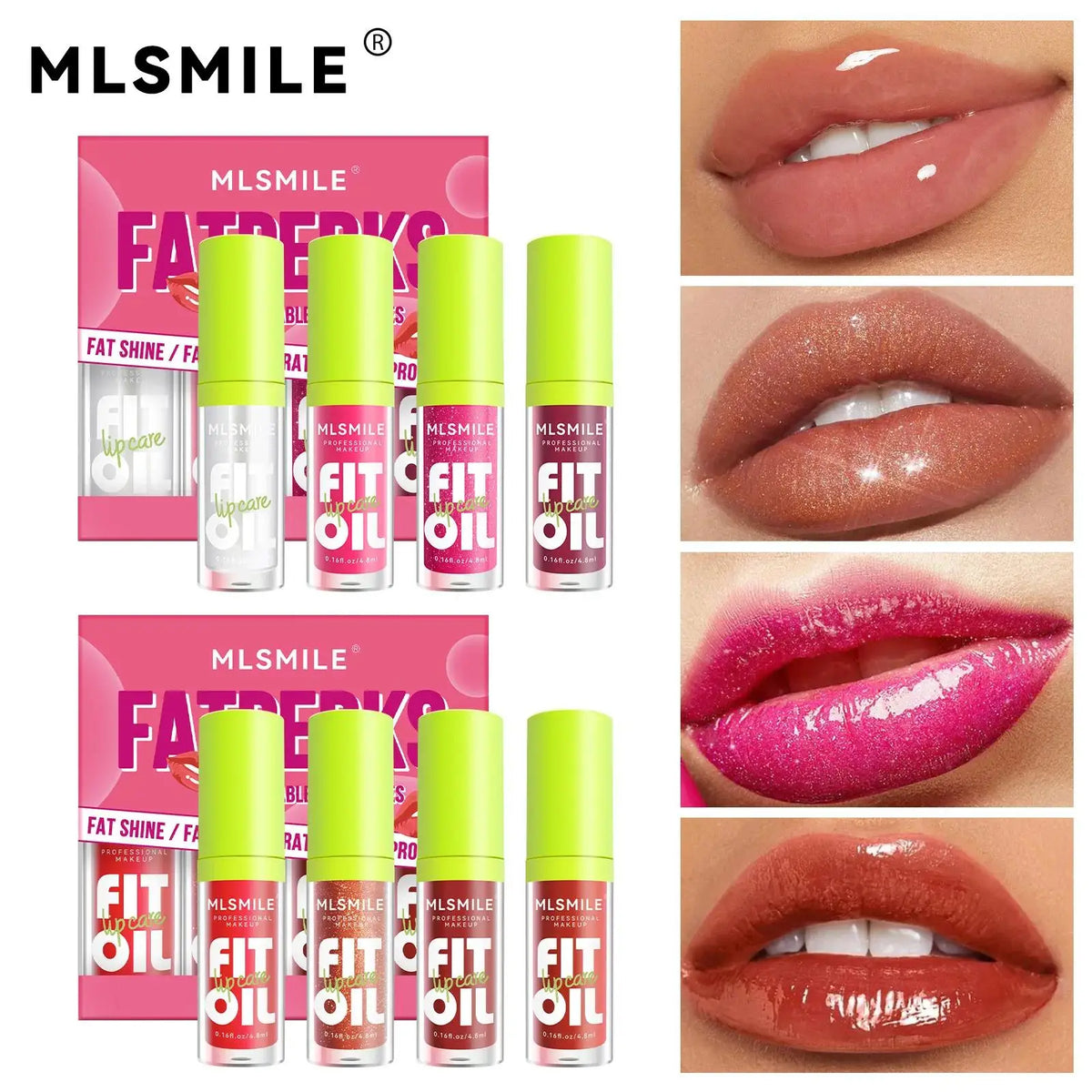 MLSMILE 4-Pc Mirror Pearl Lip Gloss Set – Hydrating Lip Oil Lip Gloss Set PRIMED