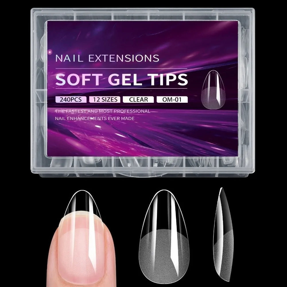 240pcs French Soft Gel Nail Tips – Almond Coffin Square