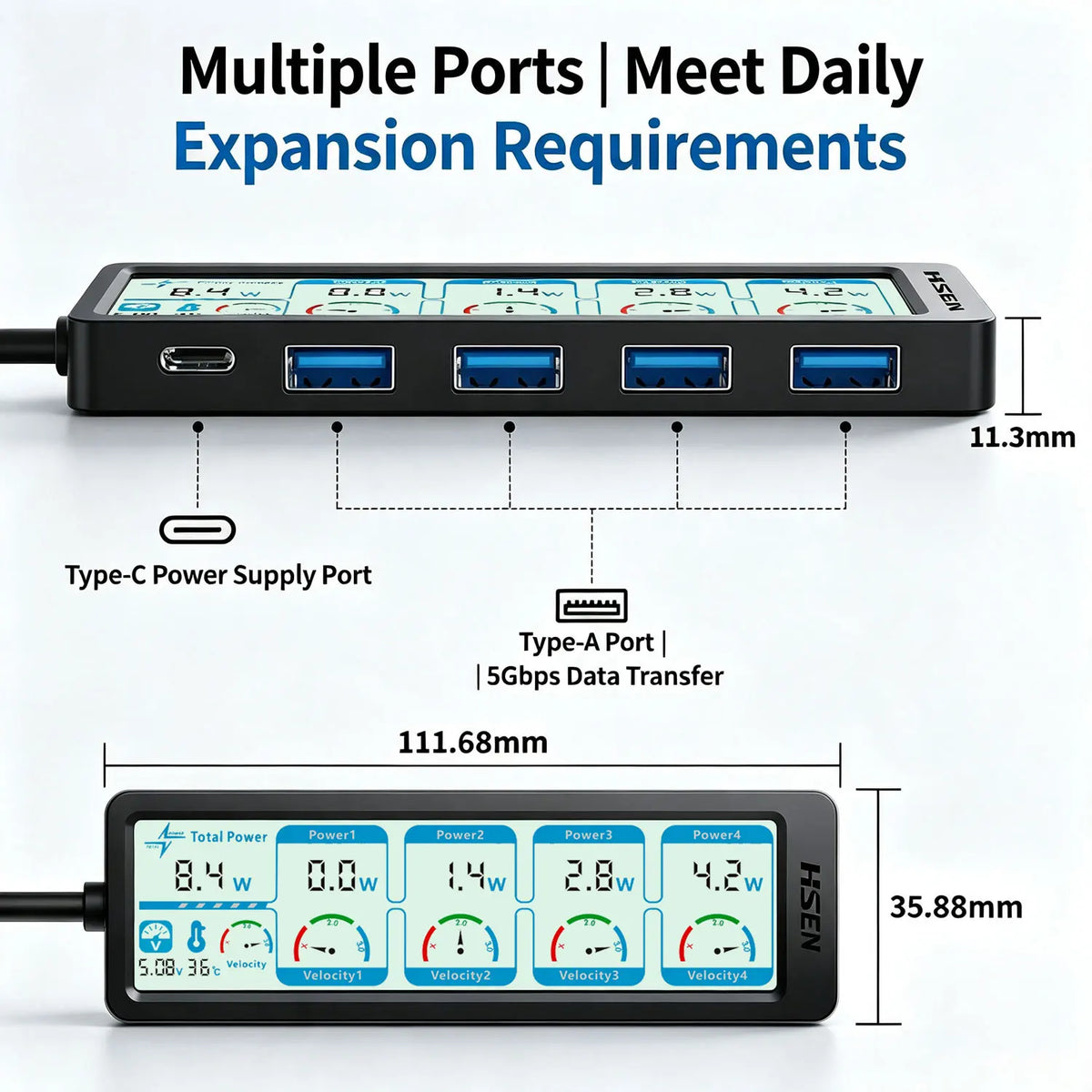 USB 3.0 Hub 4-Port USB-A Smart Display Slim – MacBook & PC