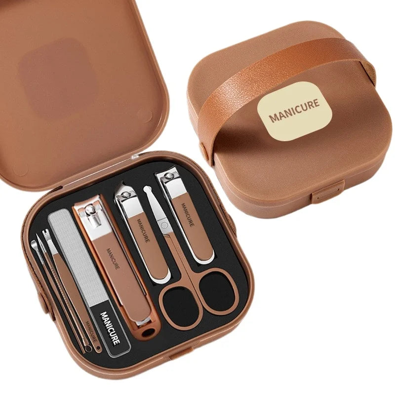Stainless Steel Manicure Kit – Portable Nail Clipper Set Manicure Kit PRIMED SET156-Brown