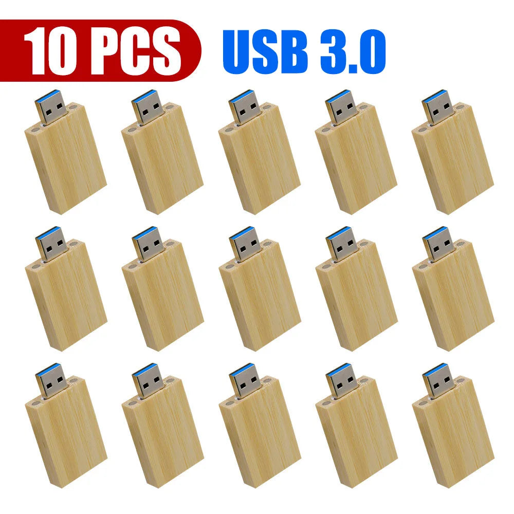 10-Pack Bamboo USB 3.0 Flash Drives | Free Custom Logo Engraved Custom USB Flash Drive PRIMED 4GB Bamboo
