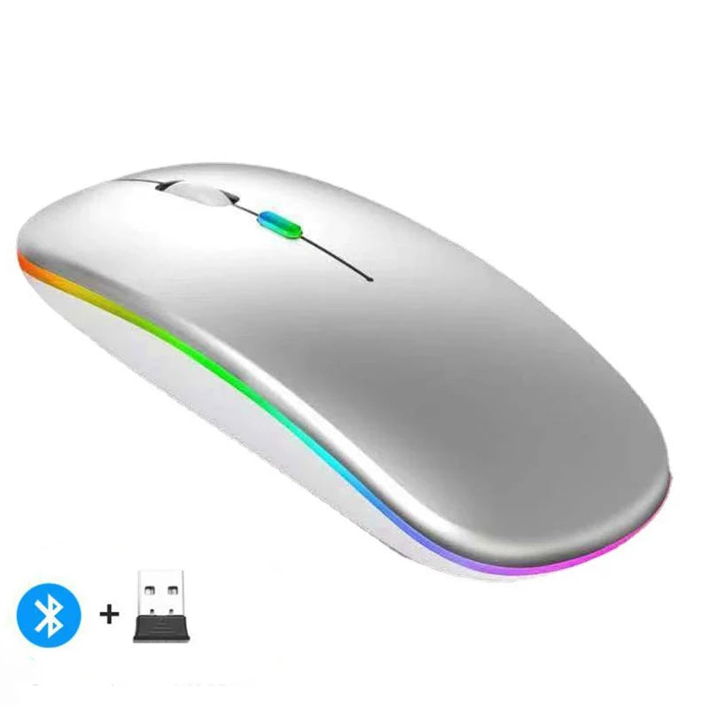 Wireless Bluetooth RGB Mouse – Silent, Rechargeable, LED Backlit Wireless Gaming Mouse PRIMED LED-Sliver A