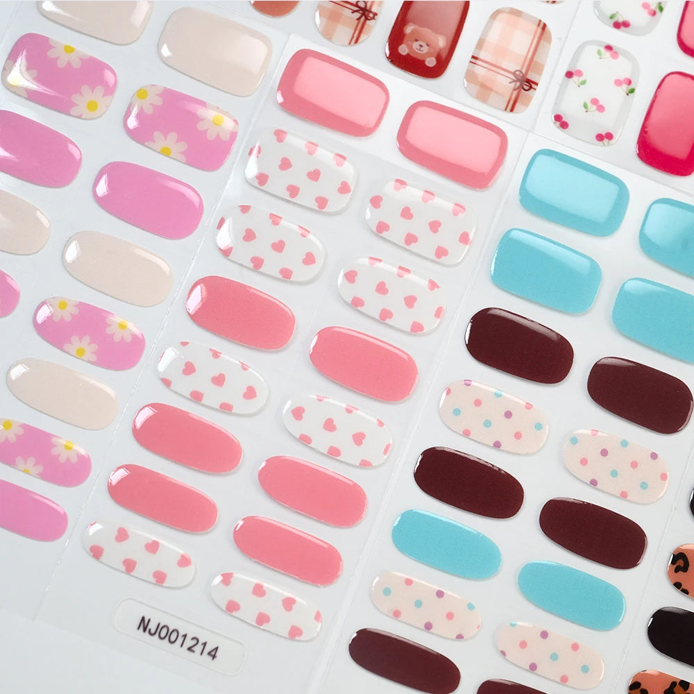 Pink Cherry Flower UV Gel Nail Stickers – Semi-Cured Strips