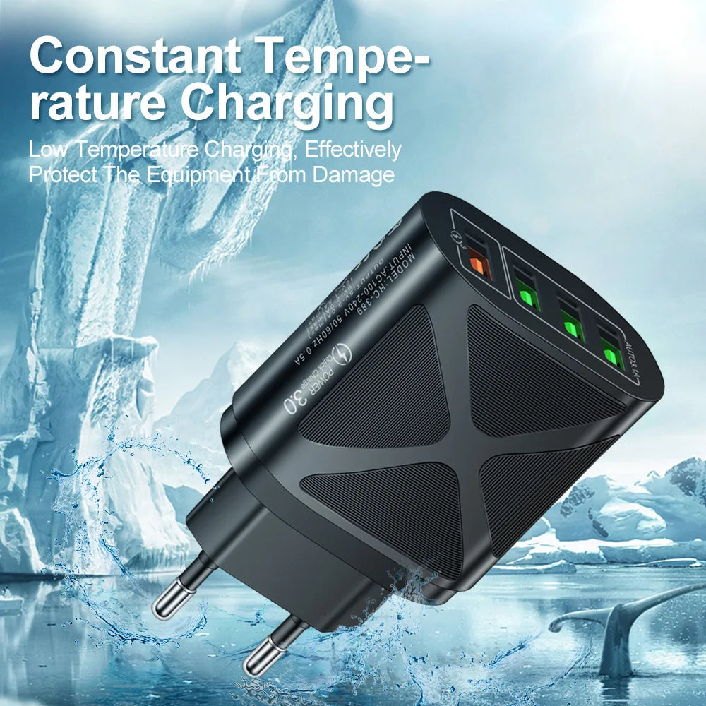 Quick Charge 3.0 4-Port USB Wall Charger | EU US UK Plug USB Wall Charger PRIMED