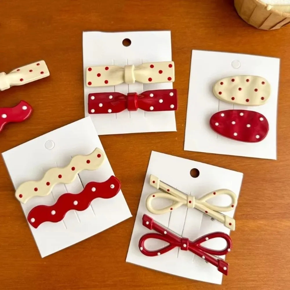 Retro Polka Dot Hair Clips – Seamless Bangs Barrettes Women