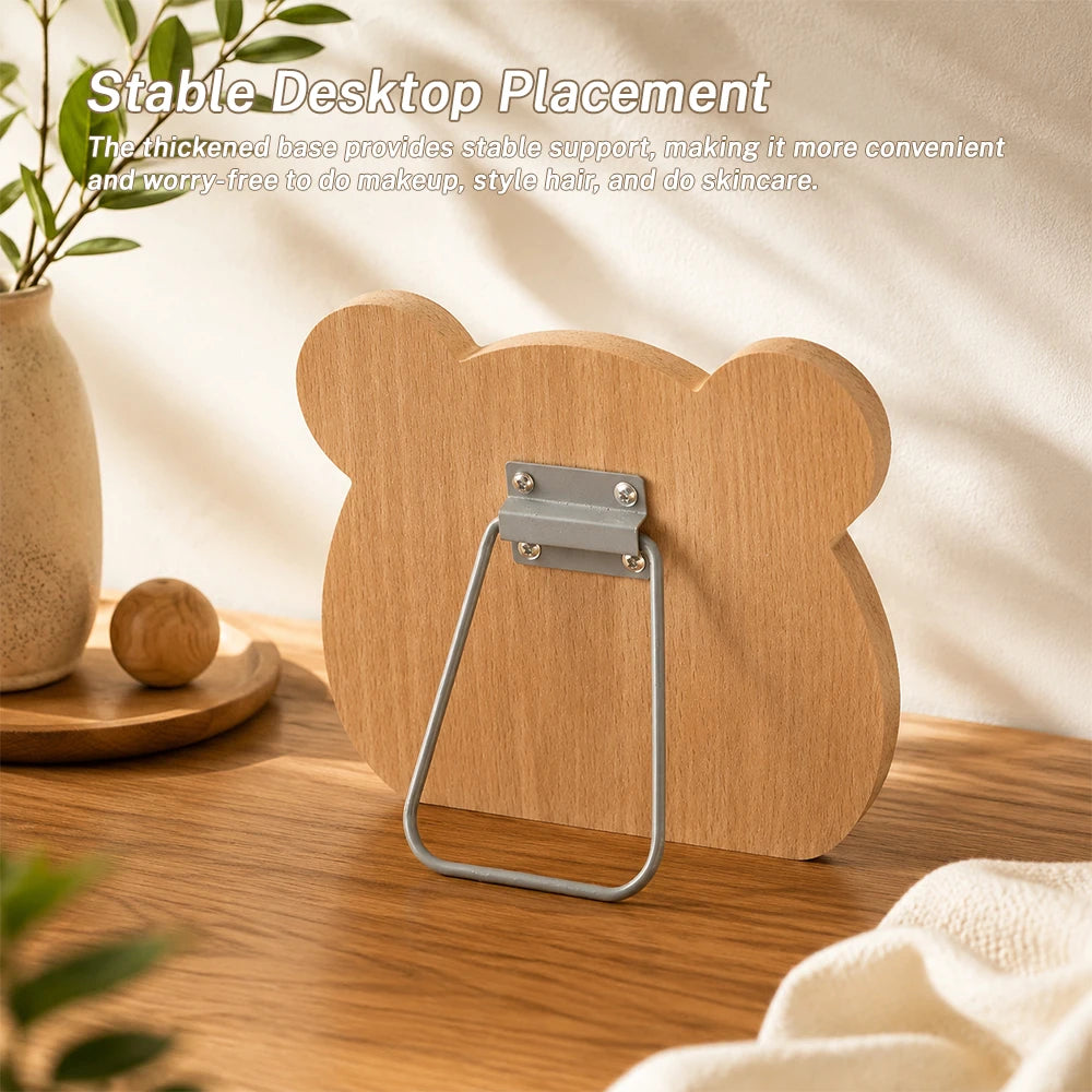 Wooden Bear Makeup Mirror – Heart Shaped Vanity Mirror Gift Vanity Makeup Mirror PRIMED