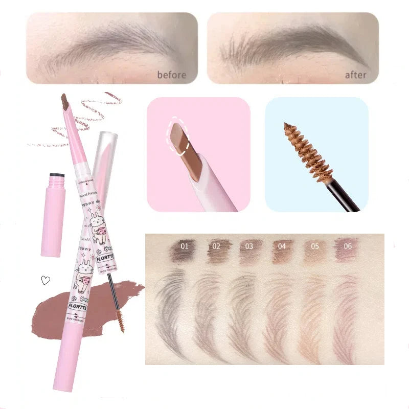 FLORTTE Double-Head Waterproof Eyebrow Pencil & Cream – Matte Eyebrow Pencil PRIMED