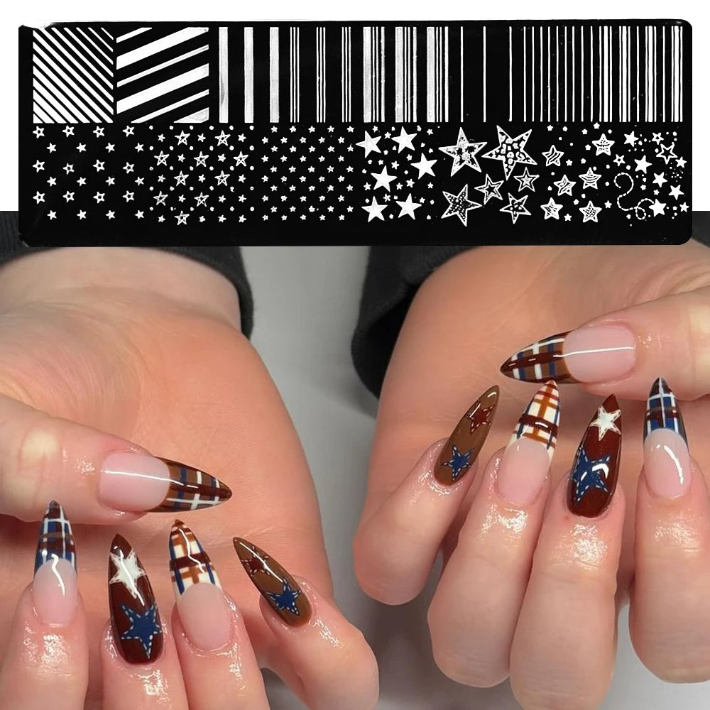 MAFANAILS Nail Stamping Plate – Waves, Stars & Stripes Nail Stamping Plate PRIMED A1