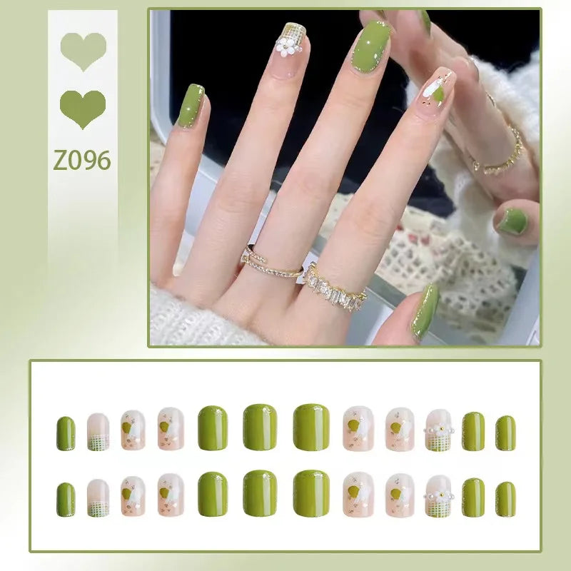 French Press On Nails Set – 24 Short Acrylic Tips with Glue