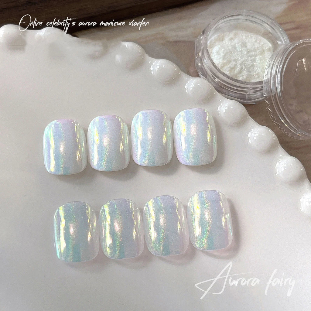 Aurora Chrome Nail Powder – Iridescent Chameleon Mirror Effect Chrome Nail Powder PRIMED