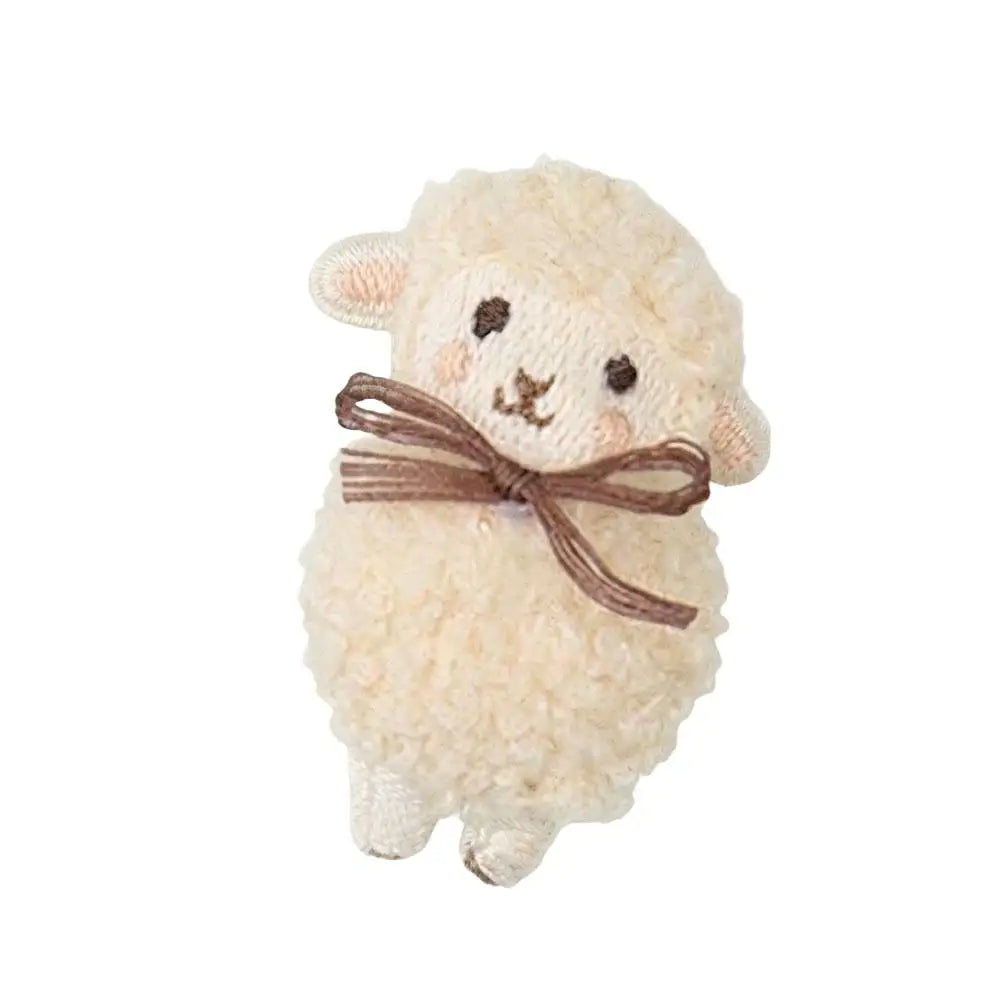 Plush Woolly Lamb Brooch Pin – Fluffy Sheep with Bowknot