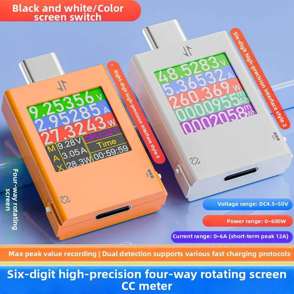 USB Charger Tester B10 Type-C Voltmeter Ammeter DC 4.5–50V