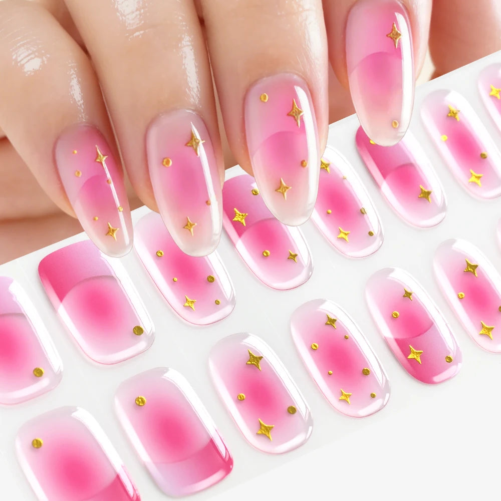 5D Semi-Cured Gel Nail Stickers – Golden Embossed Rabbit Pink Purple Gel Nail Stickers PRIMED 03