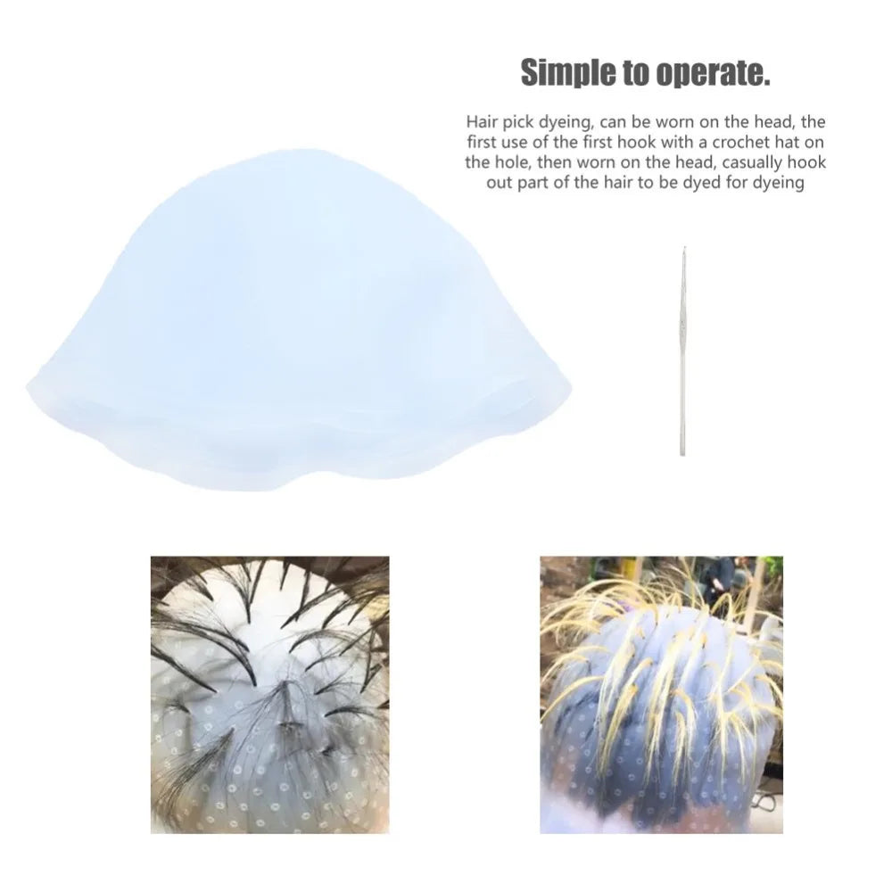 Reusable Silicone Hair Highlighting Cap with Metal Hook