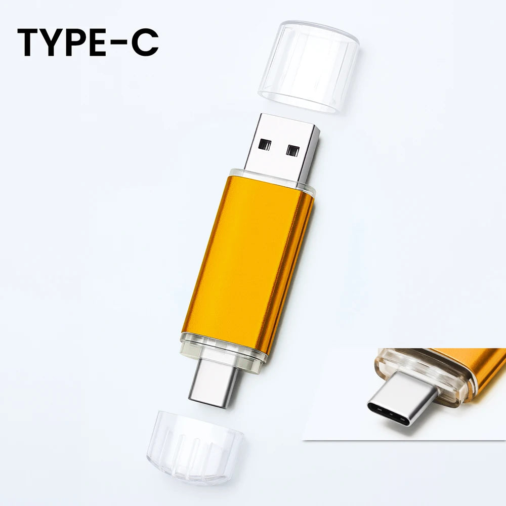 Type-C USB Flash Drive 4GB–128GB | Free Custom Logo Black USB Flash Drive PRIMED Gold 128MB(NOT GB)