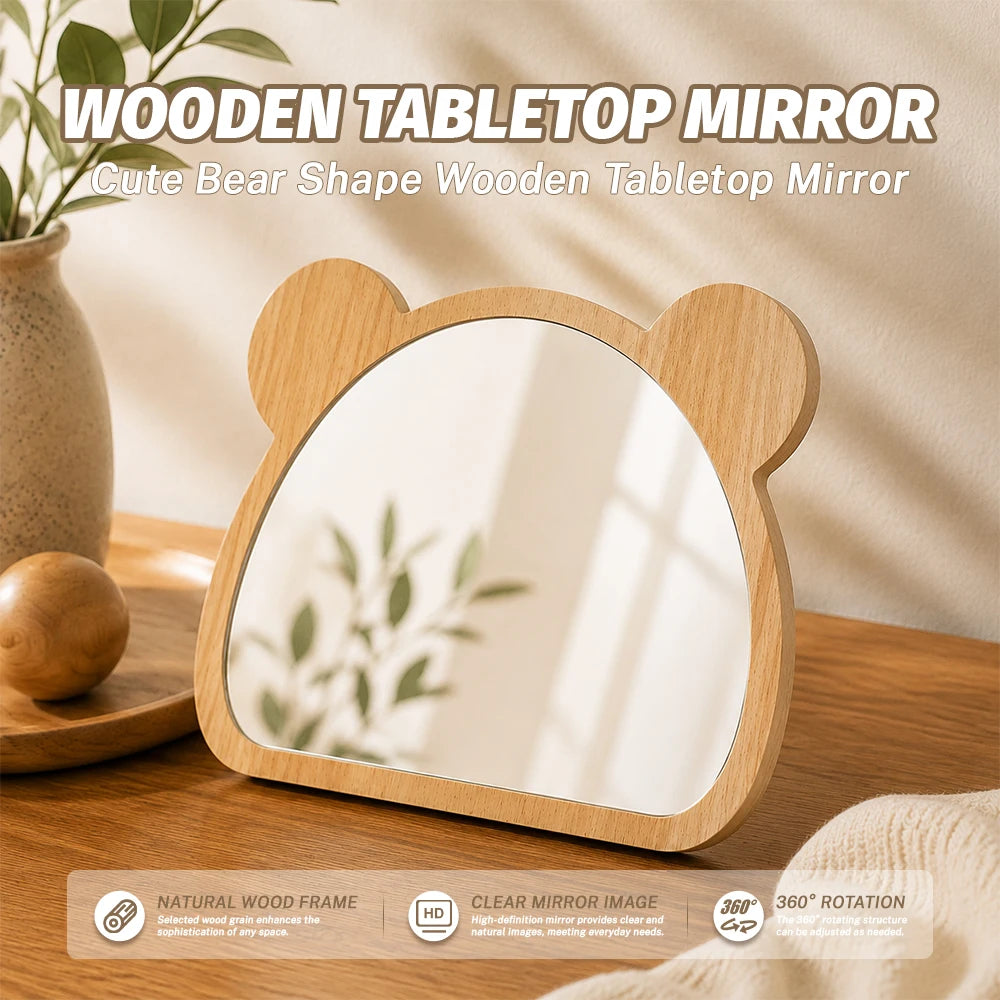Wooden Bear Makeup Mirror – Heart Shaped Vanity Mirror Gift Vanity Makeup Mirror PRIMED