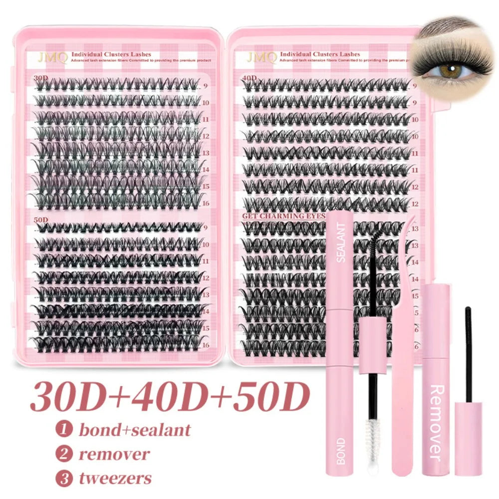 3D Faux Mink Wispy Cluster False Eyelashes 9–16mm V-Shape False Eyelashes PRIMED 30D-50D -with tools-