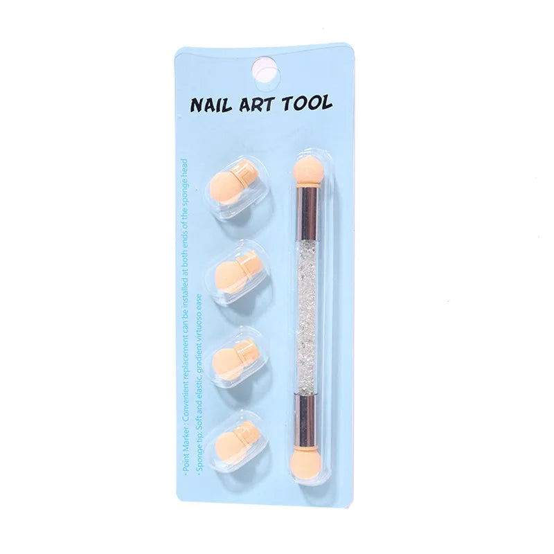 JEARLYU Double-Ended Ombre Nail Sponge Brush + 4 Sponge Heads