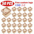 Wooden Heart USB 3.0 Flash Drive | Custom Logo Wedding Gift Custom USB Flash Drive PRIMED 128 GB 50maple-box