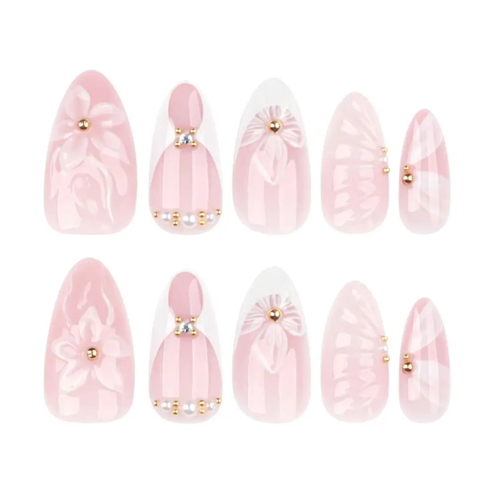 Aurora French Almond Press-On Nails 24pc – Long False Nail Tips