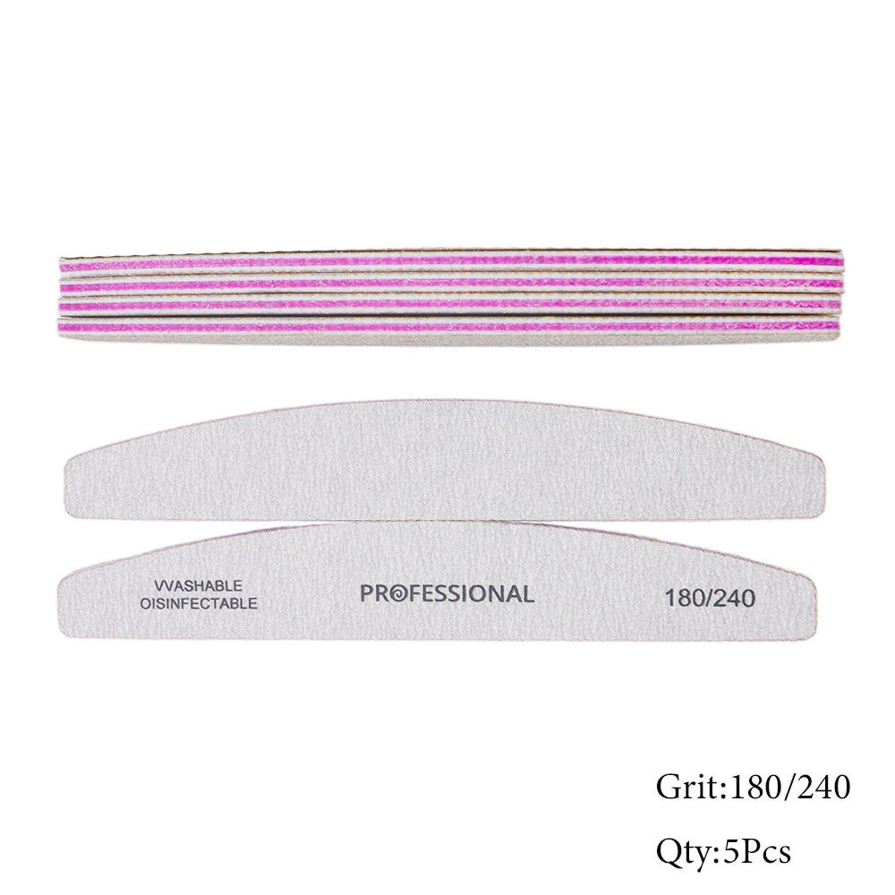 JEARLYU Banana Nail Files 5/10Pcs – 180/240 Grit Manicure Set Nail Files Set PRIMED 5 Pcs 180-240Grit