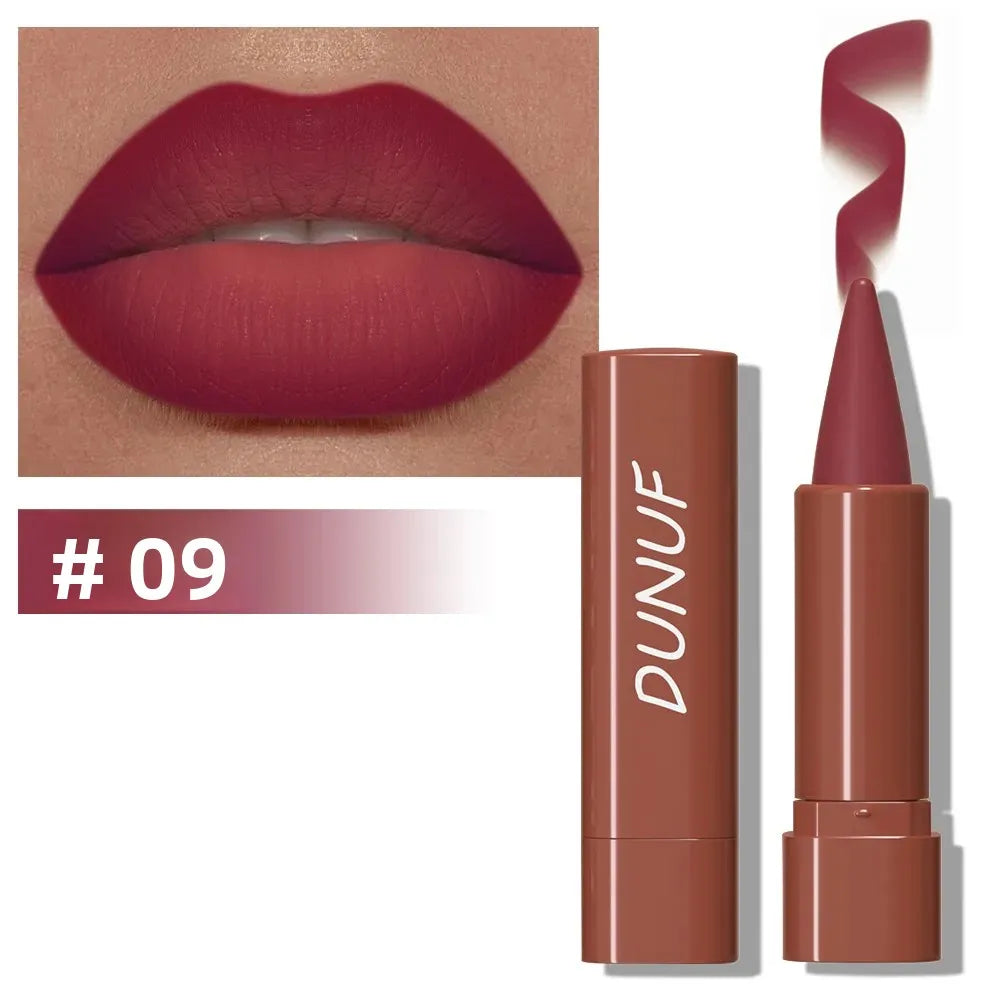 DUNUF 9-Color Matte Velvet Gradient Lip Liner & Lipstick Lip Liner Lipstick PRIMED