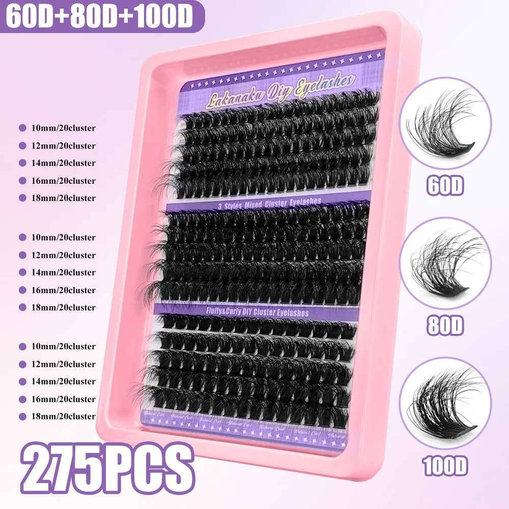 3D Faux Mink Wispy Cluster False Eyelashes 9–16mm V-Shape False Eyelashes PRIMED 60D-80D-100D-5D-