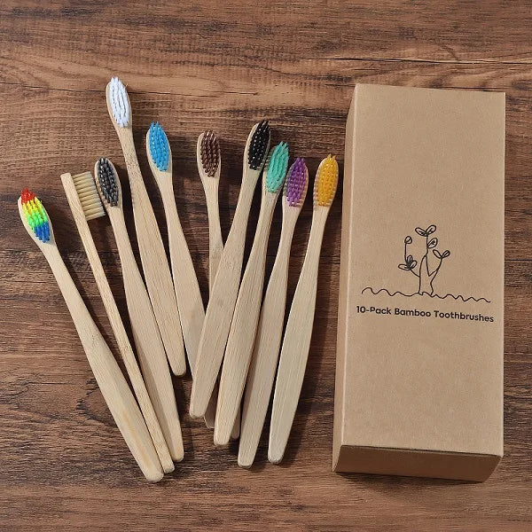 10-Pack Bamboo Toothbrush – BPA Free Soft Charcoal Bristles