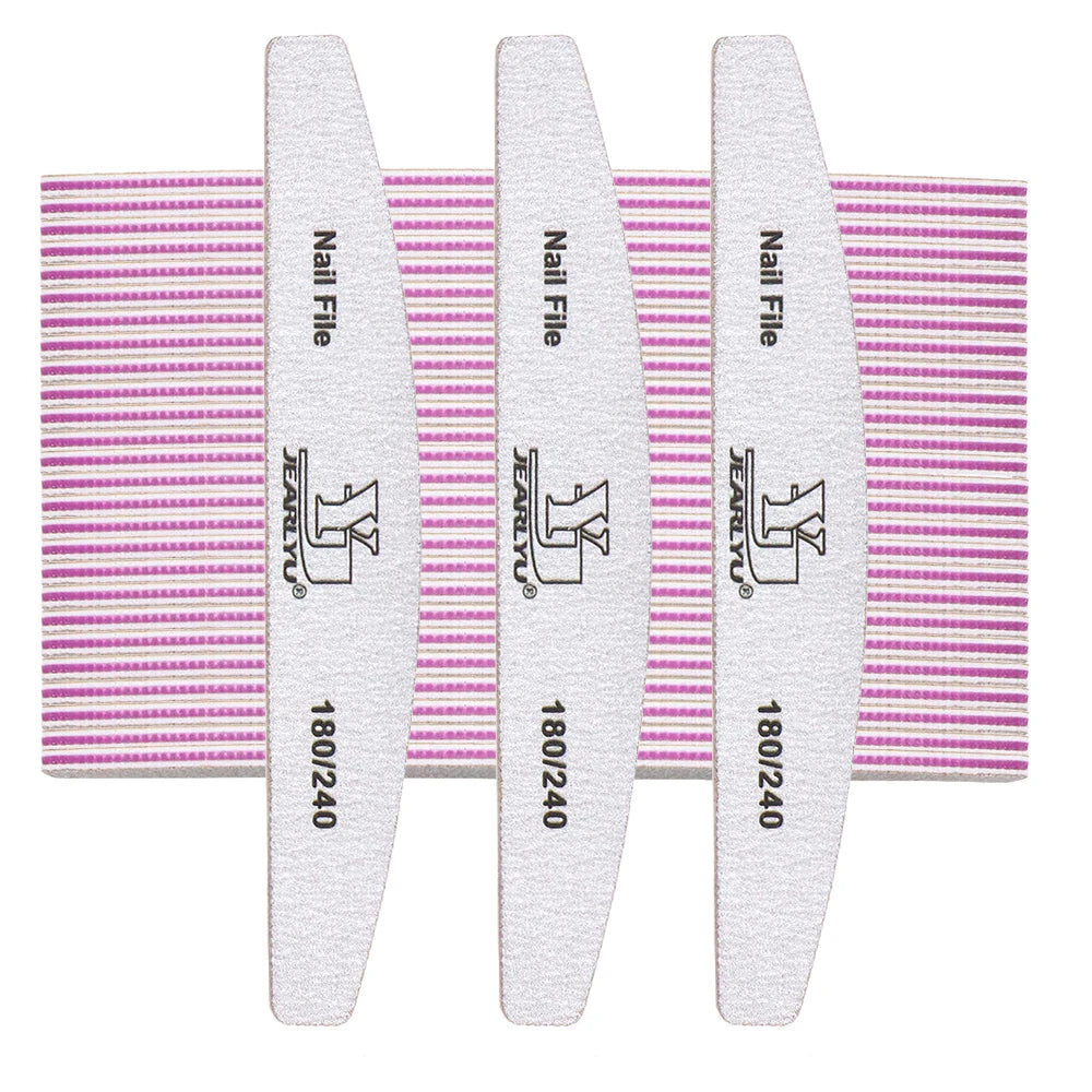 JEARLYU Half Moon Nail Files 180/240 Grit | 5–50 Pack Nail Files Set PRIMED