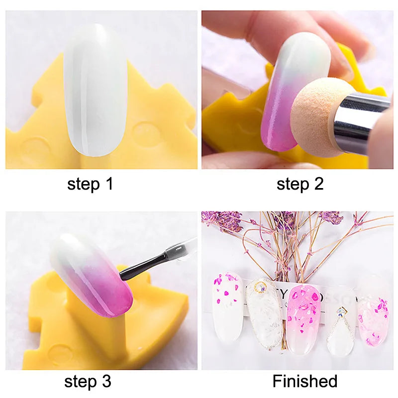 JEARLYU Double-Ended Ombre Nail Sponge Brush + 4 Sponge Heads