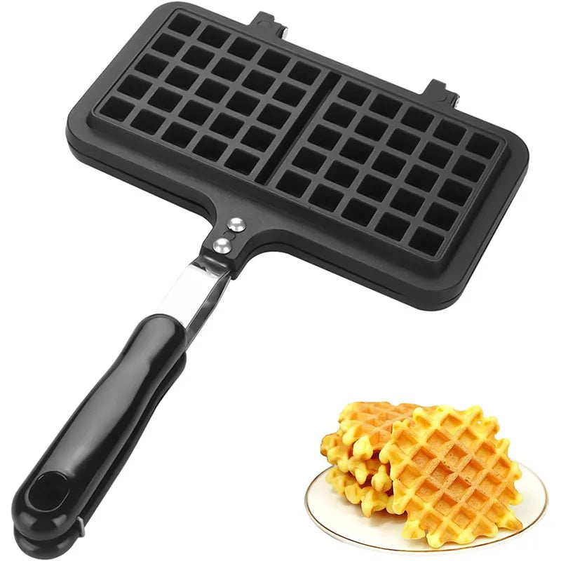 LMETJMA Cast Aluminum Stovetop Belgian Waffle Maker Non-Stick Stovetop Waffle Maker PRIMED