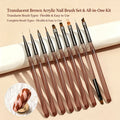 9-Piece UV Gel Nail Brush Set – Builder, Liner & Scatter Nail Art Brush Set PRIMED Transparent Coffee