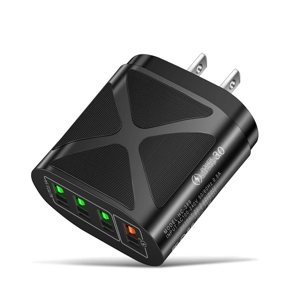 Quick Charge 3.0 4-Port USB Wall Charger | EU US UK Plug USB Wall Charger PRIMED Black US