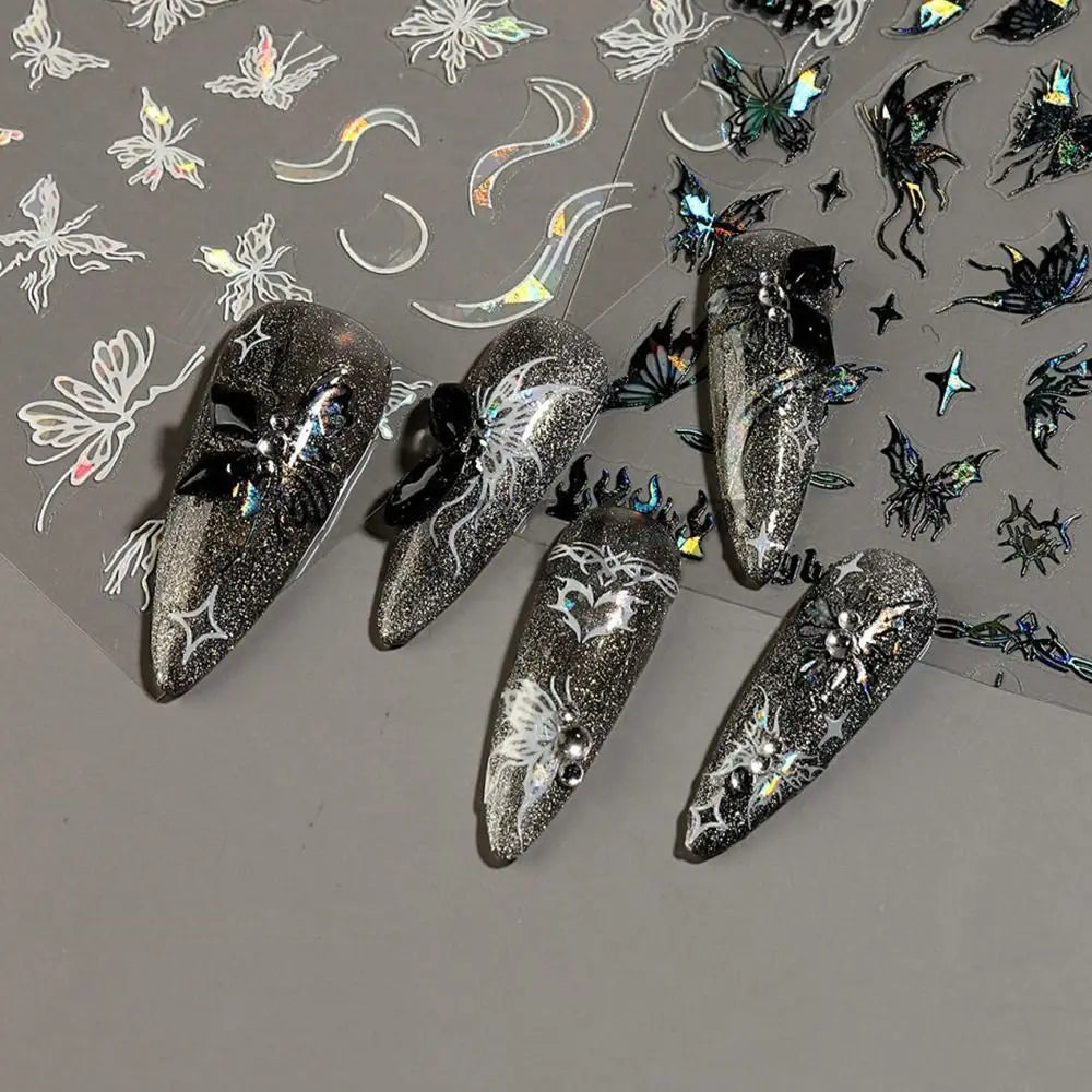 Y2K Laser Nail Stickers – Glitter Butterfly Nail Art Decals
