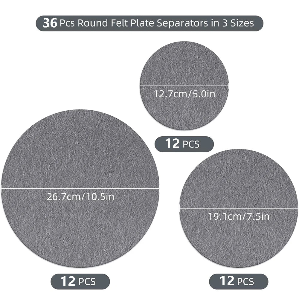 Felt Plate Dividers & Dish Protector Pads – 3 Sizes Plate Protector Pads PRIMED 36 Pieces Round